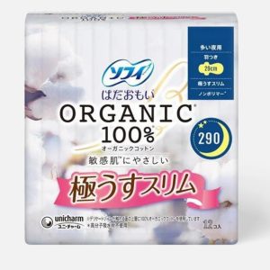 Нічні гігієнічні прокладки з натуральної бавовни Unicharm Sofy Organic Cotton (1 уп - 12 шт) – Купити в Україні Ulitka Beauty